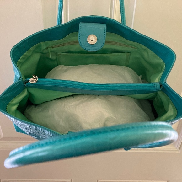 Maxx NY Croco Embossed Leather Double Handle Satchel/Turquoise/EUC/REDUCED PRICE - Picture 6 of 15